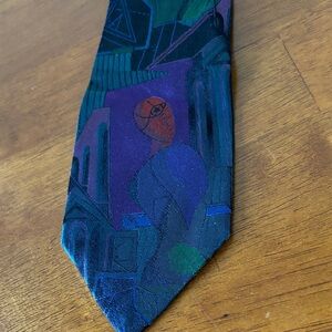 Tino Cosma 100% Silk Geometric Patterned Purple and Blue XL Men's Tie Italy